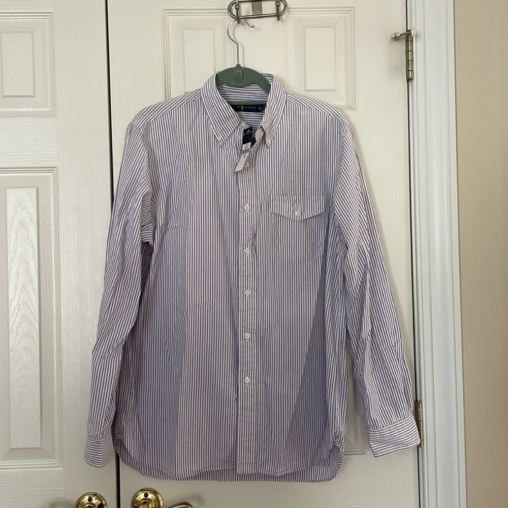 [Ralph Lauren] Purple & White Striped Button-Up Shirt